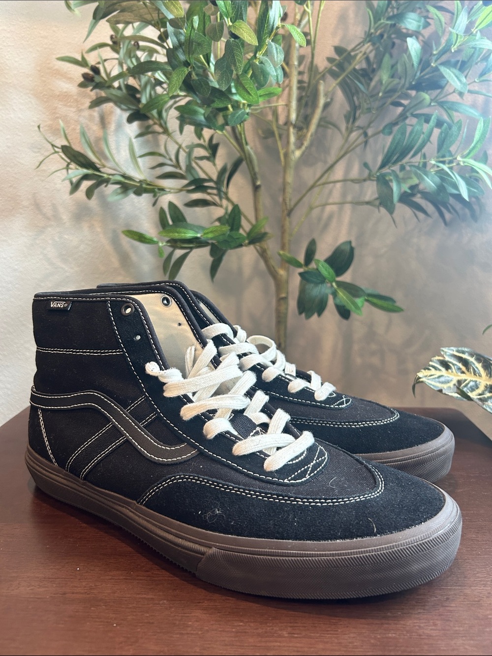 Vans Black High-Top Skate Sneakers with White Laces
